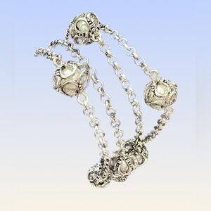 Premiere Designs Silver Toned Multi Chain Bracelet with Caged Faux Pearls